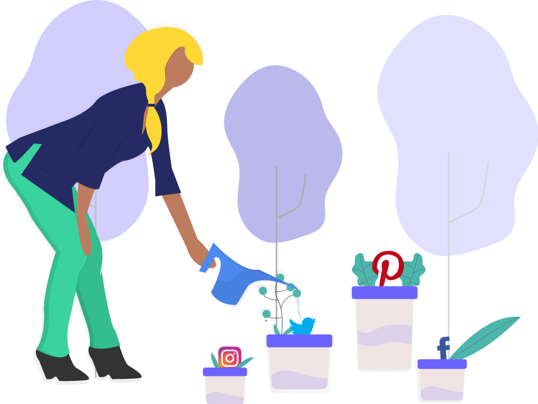 A woman is promoting potted plants through social media marketing.