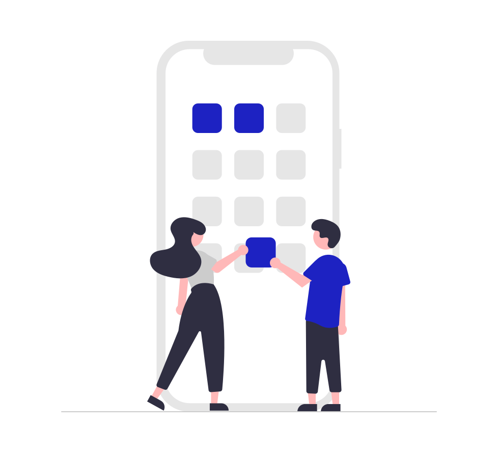 Two people engaging in social media marketing with a smartphone.