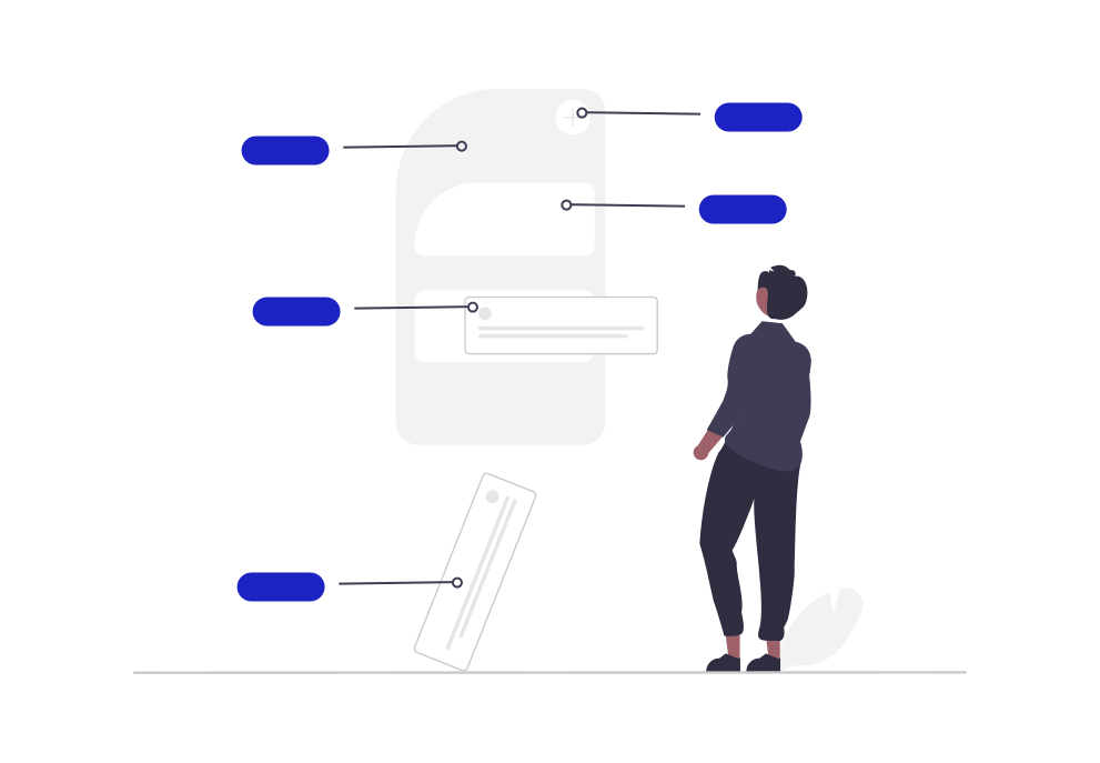 An illustration of a person engaged in content marketing on their phone.