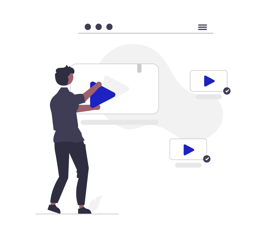 A man is engaging in content marketing by playing a video on a computer screen.